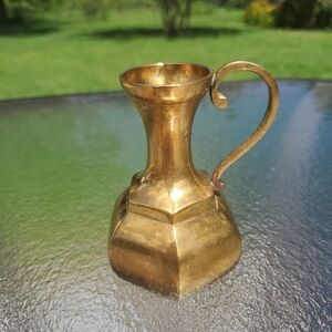 Multifaceted Decrative Brass Bud Vase W/elegant Whimsical Handle